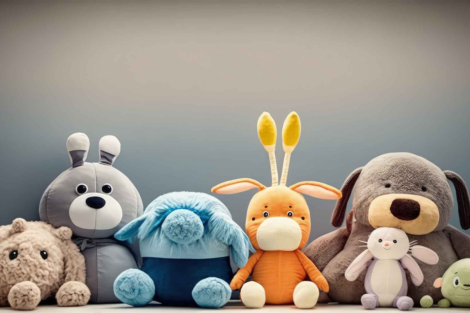 Row of soft plush toys representing the Buy Cute Stuff gifts and cute finds category