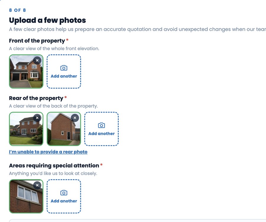 Customer photo evidence upload step in the Shine Bright assessment